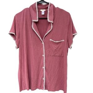 Eberjay Frida Whipstitch Jersey Knit Pajama Top - Pink - Size Large